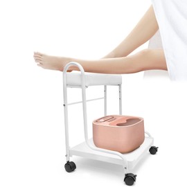 Pedicure Manicure Beauty Salon Nail Foot Bath Spa Portable Esthetician Trolley Cart for Foot Rest 3 Adjustable Height PU Cushion Funiture Massage Table Salon Supply Elitzia (White)