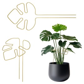 TIESOME 2PCS Plant Support, Monstera Trellis with Unique Leaf Design Versatile Stem Support for Indoor Climbing Plants Decorative Stake (Gold)