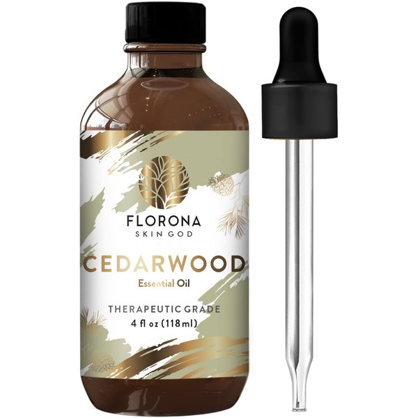 FLORONA Aceite esencial de madera de cedro 4 onzas, puro y natural con grado terapéutico, aceite de cedro de aromaterapia de alta calidad aceites esenciales para difusor y uso tópico, 4 onzas líquidas