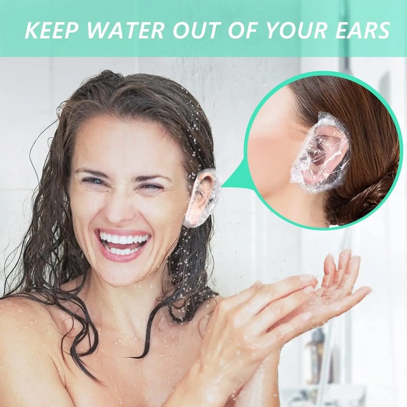 SIRLOMU 100 Pcs Waterproof Plastic Earmuffs for Hair Dyeing Shower