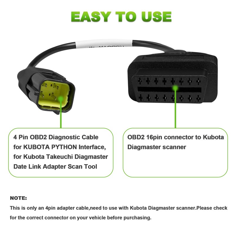 VZG 4 Pin OBD1 to OBD2 Adapter Cable for KUBOTA