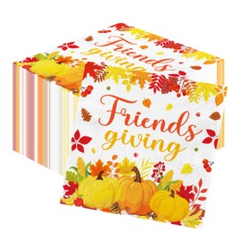 YQUQWN 50 PCS Friendsgiving Napkins 6.5 x 6.5 Inch Disposable Luncheon Napkins with Fall Leaves Pumpkins Friendsgiving Decorations Party Gifts Autumn Thanksgiving Party Decor Supplies