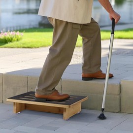 Roylvan Step Stool for Adults, 3.5" Bed Step for High Beds, Non-Slip Stepping Stool with Load Capacity of 440 lbs, Wooden Step Stool for Seniors, Kids, Bedside, Shower, Kitchen Use, Beech Wood/Black