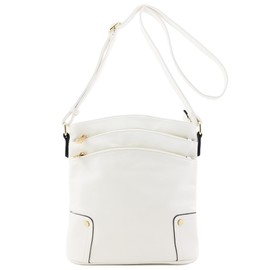ALYSSA Triple Zip Pocket Large Crossbody Bag, White, One Size