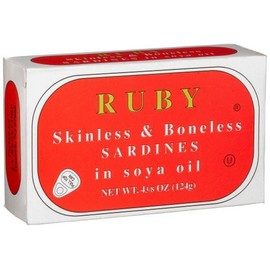 Ruby Skinless and Boneless Sardines In Soya Oil, 4 3/8-Ounce Tins (4 Pack) Kosher, Pull Top Can.