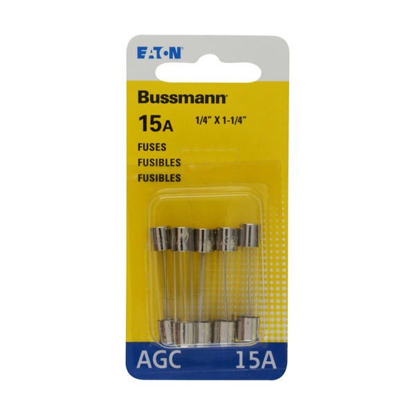 Bussmann - BP/AGC-15-RP BP/AGC-15 15 Amp Fast Acting Glass Tube Fuse