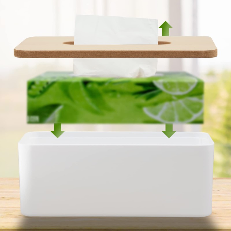 Tissue Box with Bamboo Lid, Tissue Box Holder, Rectangular Tissue