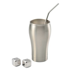 Apex Heart GR-1338 Tumbler, Vacuum Insulated, Stainless Steel, Silver, 11.8 fl oz (350 ml), Heat Retention, Cold Retention, Includes Straw, Non-Melting Ice Set