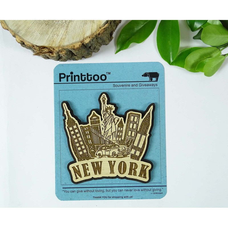 Wood Engraved New York Fridge Magnet Souvenir Gift