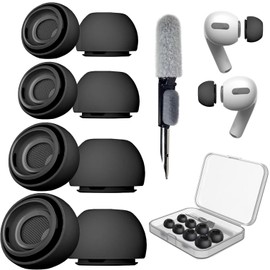 [4Pairs] Airpod Proand2nd Generation Reduction Memory Foam Ear Tips Replacement Set for AirPods Pro Ear Tips for Airpods Pro with Storage Case Cleaning Pen XS/S/M/L-Black