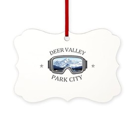 CafePress Deer Valley Park City Utah Scroll Holiday Ornament 4" x 2.75"