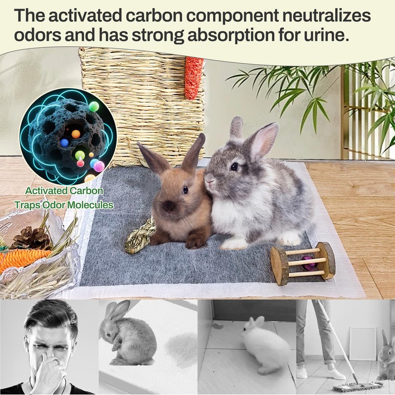 kathson Rabbit Pee Pads,Disposable Bunny Diapers Cage Liners,Super Absorbent Pet