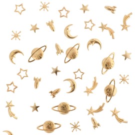 SynHHergyx 42 PCS Cosmos Themed Resin Fillers 7 Shapes Gold Zinc Alloy Star Moon Planet Spaceship Filling Accessories, Planet Charms Beads Metal Mini Decorations for Epoxy Resin Craft Jewelry Making