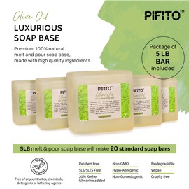 Pifito Olive Oil Melt and Pour Soap Base (5 lb) │ Bulk Premium 100% Natural Glycerin Soap Base │ Luxurious Soap Making Supplies
