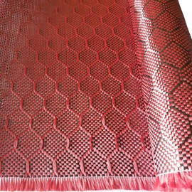 KARBXON - 1m Wide (39.8 in) Carbon Fiber Beehive Weave Fabric - RED - 3K - 240g/meter - Advanced Tech Fiber Cloth - Wide Hemmed for Repair, DIY Projects