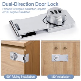 Hasp Security Hasp Lock Combination Lock 3 Digit 4.5 Inch Cabinet Lock Password Door Bolt for Gate Barn Door Garage Garden Silver