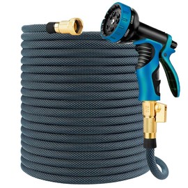 Garden Hose with 10 Functions Spray Nozzle, Water Hose with 3/4"" Solid Brass Connector, Flexible Leakproof Lightweight Hose Water Pipe for Car Washing (Blue 75FT)