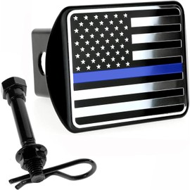 eVerHITCH USA American Flag Metal Hitch Cover (Fits 2" Receivers, Black & Chrome with Thin Blue line)