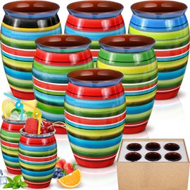 Gejoy 6 Pcs 12 oz Cantaritos De Barro Mexicanos Mini Cantaritos Shooters Pottery Cocktail Glasses for Margaritas Mojitos Mexican Mexicanos Cocktail Cups (Colorful)