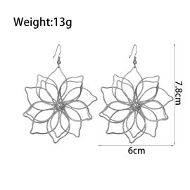 Gold Big Flower Statement Earrings for Women Dangling Boho Vintage Large Daisy Floral Petal Hook Earrings Handmade Wire Wrap Floral Dangle Earrings (Black)