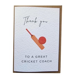 Thank You To A Great Cricket Coach! Thank You For Being A Great Cricket Coach! Handmade in the UK, Thank you for teaching me how to cricket teacher card. Blank Inside.