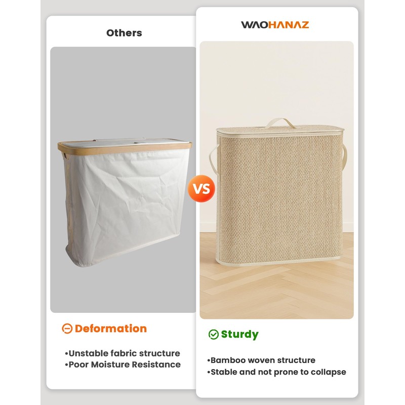 WAOHANAZ Bamboo Toilet Paper Storage Basket with Lid & Handle