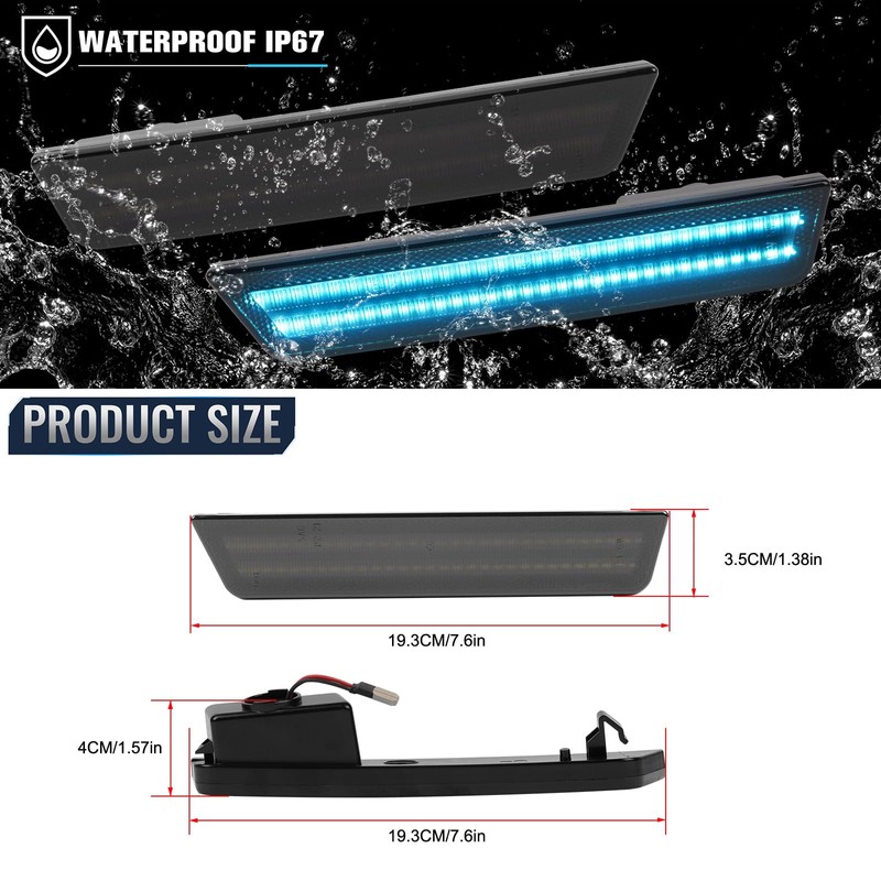 POPMOTORZ Ice Blue LED Side Marker Lights Assembly Compatible With
