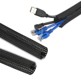 QCSIW 1/2" x100ft Cable Sleeve Organizer - Zippered Wire Cover for TV Computer Home Office, Flexible Cord Hider, Black