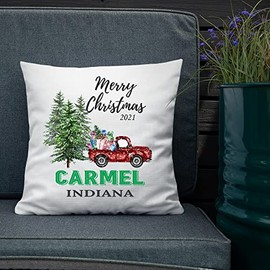 Christmas Decorations Throw Pillows With Inserts Included 18x18 Inches City State Carmel Indiana Christmas Decor for Home Couch Sofa Farmhouse Holiday Xmas Gifts Family Friend