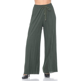 Auliné Collection Womens Solid Waistband Long Pleated Chiffon Palazzo Pants Olive