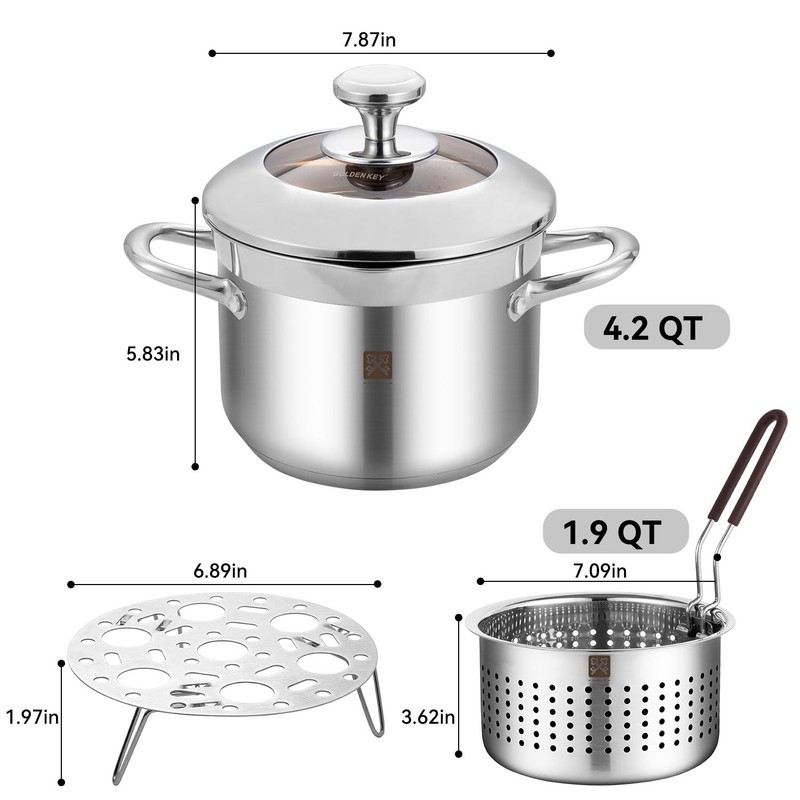 GOLDEN KEY Deep Fryer Pot with Basket and Lid,4.0L/4.2QT 304