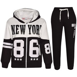A2Z 4 Kids Girls Boys Tracksuit Zipped Hooded Sweatshirt Top - T.S New York 86 Black 11-12