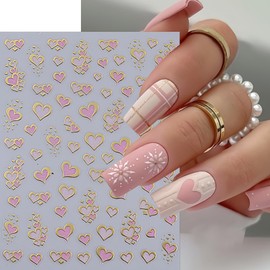 6Pcs Heart Nail Art Stickers 3D Self Adhesive Heart Love Nail Decals Pink Black Brown Gold Cute Hollow Out Heart Nail Design Nail Sticker for Women Acrylic Nails Nail Decor Valentines Nail Accessories