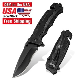 Custom Tactical Hunting Pocket Knife Outdoor 420j2 Stainless Steel Knives Wholesale Survival Serrated Folding Knifecolor: BK-Y, blade length: 99mm, blade width: 30mm, type: Pocket Knife