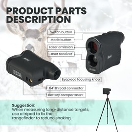 SINTIKI Hunting Laser Rangefinder, 1300 Yard / 1200 Meters Laser RangeFinder with Ultra-Clear View, 6X Magnification, Fast and Accurate Scan: Distance, Angle, Speed, Fog, High Multi Functional Scan