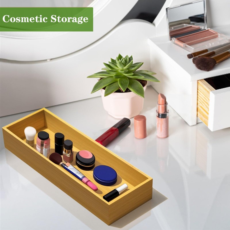 guiogc Bamboo Drawer Silverware Organizer, Utensil Organizer, Bamboo Storage Box
