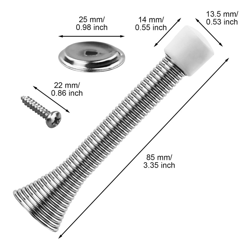 3 Pcs Silver Spring Door Stop Set,Thickened Iron Metal Door