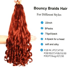9Packs French Curl Braiding Hair Extension Crochet Braids Hair Extensions for Braiding Crochet Hair for Braiding Pre Stretched Braiding Hair Synthetic Hair for Braiding (#350, 22Inch (Pack of 9))