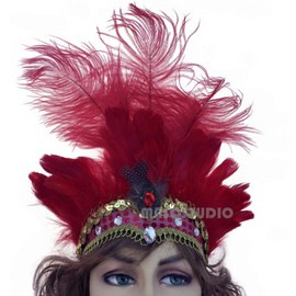 MasqStudio Show Girl Carnival Festival Masquerade Party Headpiece Ostrich Feather Headband Headdress (Red)