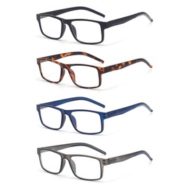 Colloddiss 4-Pack Reading Glasses for Men Women, Spring Hinge Readers Glasses, Blue Light Blocking Eyeglasses SR20523, Black Blue Gray BrownTortoise 1.25 x