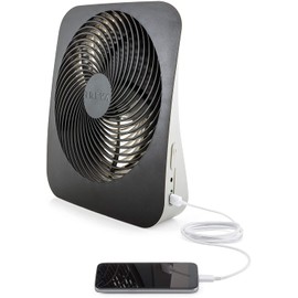 Treva 10-Inch Portable Desk Battery Fan, Powered by Battery and/or AC Adapter - Air Circulating with 2 Cooling Speeds, With Built In USB Charging Port