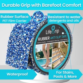 LifeGrip Rubber Anti Slip Tape, 4" x15' Waterproof Grip Tape for Pool, Blue