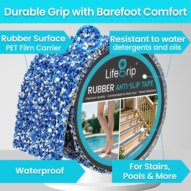 LifeGrip Rubber Anti Slip Tape, 4" x15' Waterproof Grip Tape
