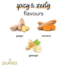 Pukka Herbs | Three Ginger Organic Herbal Tea | Ginger, Turmeric and Galangal | Perfect For After Meals |4 packs | 80 Sachets (Packaging May Vary)