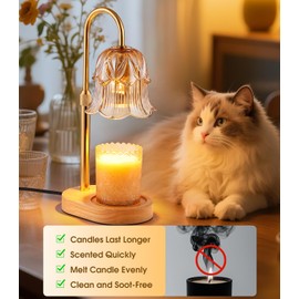 Candle Warmer Lamp Adjustable Timer - Electric Flower Glass Candles Warmers Adjustable Height Dimmable Vintage Base Modern Wax Candles Top Warmers for Small Jar Scented Wax Melts