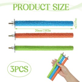 3 Pcs Parrot Perches 20cm, Birdcage Scrub Stand Wood Rough Sand Perches Grinding Grinding Nail for Bird Parrot Budgies Parakeet Cockatiels Conure Lovebird Cage Paw Grinding (Orange + Blue + Green)