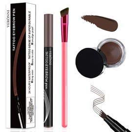 Anjoize Eyebrow, 2023 New 4D Hair Stroke Brow Stamp Brush, 4D Laminated Brow Home-Grooming Kit, Anjoize Eyebrow Pen With Eyebrow Gel (Gray Brown)