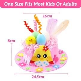 Jc.upin Easter Bonnet Kit - Easter Children's DIY Hat Decoration Set, Easter Party Favors DIY Easter Hat, Easter Handmade DIY Hat Kit, Make Your Own Easter Bonnet Hat for Easter Craft Supplies (Pink)