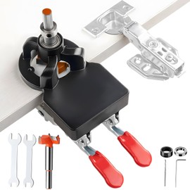 35 mm Hinge Drilling Template, Aluminium Alloy Hidden Double Clip Pot Hinge Template, Door Cabinet Hinge Gauge, with Double Tensioner and Pre-Drilled Holes, for DIY Woodworking
