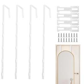 OXDFK 4 PCS Over The Door Mirror Hanger, Adjustable 13.7-inch Door Mirror Hanger Set, Five-Hole Over The Door Mirrors Hooks with 4 Iron Filings, for 1.8'' Door Depth (White)